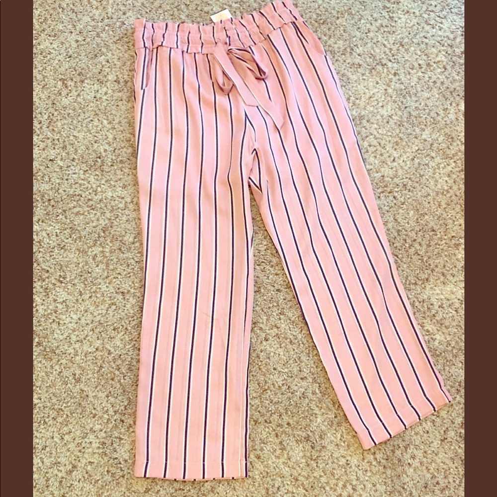 Lilac/navy striped high waisted crops